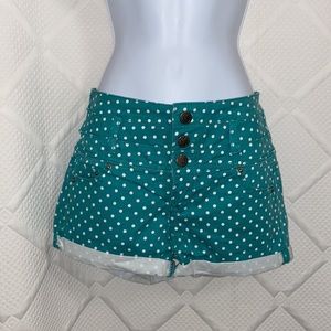 Polka Dot High Rise Shorts Teal and White